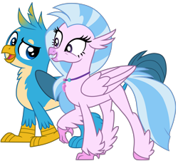 Size: 11706x10586 | Tagged: safe, artist:ejlightning007arts, derpibooru import, gallus, silverstream, classical hippogriff, griffon, hippogriff, a matter of principals, absurd resolution, cute, diastreamies, duo, female, gallabetes, male, open mouth, simple background, smiling, transparent background, vector