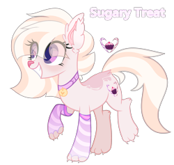 Size: 2539x2409 | Tagged: safe, artist:bublebee123, oc, oc only, oc:sugary treat, cat, cat pony, hybrid, original species, pony, bell, bell collar, claws, clothes, coat markings, collar, female, grin, mare, paws, raised hoof, raised leg, simple background, smiling, socks, solo, striped socks, transparent background