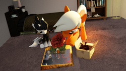 Size: 3840x2160 | Tagged: safe, artist:ashwilljones, oc, oc:caroline, oc:muffins, pony, 3d, bedroom, blender, cute, female, figurine, filly, friends, gaming miniature, mare, miniature, playing