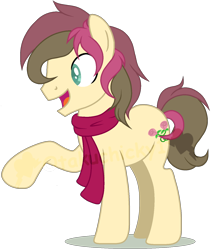 Size: 1280x1515 | Tagged: safe, artist:otakuchicky1, oc, oc:rose bud, pony, clothes, male, offspring, parent:doctor whooves, parent:roseluck, parents:doctorrose, scarf, simple background, solo, stallion, transparent background