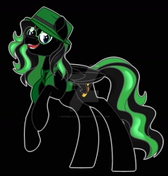 Size: 1600x1674 | Tagged: safe, artist:missmele-madness, oc, pegasus, pony, black background, deviantart watermark, glasses, hat, male, necktie, obtrusive watermark, simple background, solo, stallion, watermark