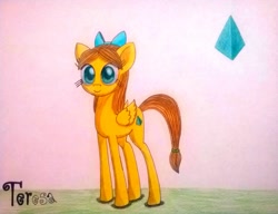 Size: 1181x906 | Tagged: safe, artist:dialysis2day, oc, oc:teresa, pegasus, pony, bow, female, hair bow, mare, solo, traditional art