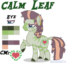 Size: 1248x1204 | Tagged: safe, artist:brenxdipity, artist:mlplover0711, oc, oc only, oc:calm leaf, hybrid, zony, base used, cutie mark, ear piercing, earring, interspecies offspring, jewelry, magical lesbian spawn, male, offspring, parent:tree hugger, parent:zecora, parents:treecora, piercing, raised hoof, reference sheet, simple background, solo, stallion, transparent background