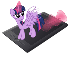 Size: 800x650 | Tagged: artist needed, safe, twilight sparkle, twilight sparkle (alicorn), alicorn, pony, drawn into existence, pen, simple background, solo, tablet, transparent background