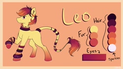 Size: 1024x576 | Tagged: safe, artist:mindlesssketching, earth pony, pony, leo, male, ponified, reference sheet, solo, stallion, zodiac