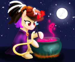 Size: 1700x1400 | Tagged: safe, derpibooru import, oc, oc only, bird, rooster, snake, cauldron, halloween, holiday, moon, nightmare night, solo, stars