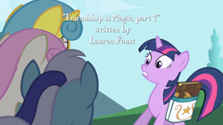 Size: 1280x720 | Tagged: safe, derpibooru import, screencap, lemon hearts, minuette, twilight sparkle, twinkleshine, unicorn twilight, pony, unicorn, friendship is magic, book, female, mare, saddle bag