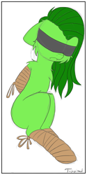 Size: 3000x6000 | Tagged: safe, artist:fajnyziomal, oc, oc only, oc:świstek, pegasus, plant pony, pony, comic:świstek, arm behind back, blindfold, bondage, cheek fluff, chest fluff, comic, shoulder fluff, solo, tied up