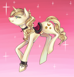 Size: 1020x1056 | Tagged: safe, artist:bakas0baka, sweet biscuit, pony, unicorn, choker, clothes, female, looking at you, mare, saddle, tack