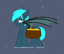 Size: 3500x3000 | Tagged: safe, artist:snowstormbat, oc, oc only, oc:guttatus, bat pony, food, looking up, male, mango, rain, simple background, sketch, solo, stallion