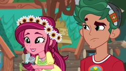 Size: 1920x1080 | Tagged: safe, screencap, gloriosa daisy, timber spruce, equestria girls, legend of everfree, camp everfree outfits, clothes, female, flower, flower in hair, male, microphone