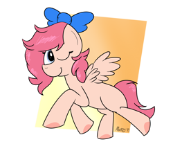 Size: 1200x1000 | Tagged: safe, artist:merpzy, oc, pegasus, pony, bow, female, mare, simple background, solo, winking at you