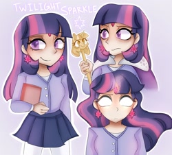 Size: 1600x1446 | Tagged: safe, artist:appleychu, twilight sparkle, human, cape, clothes, female, glowing eyes, humanized, scepter, smiling, solo, twilight scepter