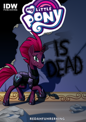 Size: 1600x2263 | Tagged: safe, artist:redahfuhrerking, idw, tempest shadow, pony, unicorn, burn marks, comic cover, cover, fake, faker than a three dollar bill, i can't believe it's not idw, parody, smoke, solo, transformers