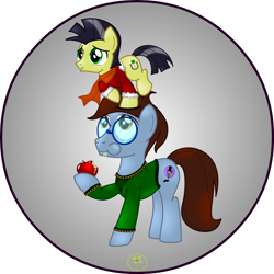 Size: 1280x1280 | Tagged: safe, artist:lakword, oc, oc:ink bluehooves, oc:lucky joe, earth pony, pony, apple, duo, eating, food, holiday, kid, relaxing, stalion, standing, standing on head, teamwork