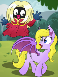 Size: 3000x4000 | Tagged: safe, artist:pananovich, derpibooru exclusive, derpibooru import, oc, oc:flourish glade, bat pony, bat pony oc, blonde, crossover, female, jynx, lipstick, makeup, pokémon, red lipstick, wings