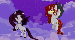 Size: 1280x690 | Tagged: safe, artist:maddeadunicorn, derpibooru import, oc, oc only, bat pony, pegasus, pony, deviantart watermark, female, mare, obtrusive watermark, watermark