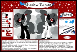 Size: 1089x733 | Tagged: safe, oc, oc:shadow dancer, pony, unicorn, artis:seraphimstardust, gi, karate, karate gi, katana, ninja, oragami, reference sheet, sword, weapon