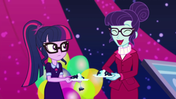 Size: 1280x720 | Tagged: safe, screencap, rosette nebula, sci-twi, twilight sparkle, equestria girls, equestria girls series, twilight under the stars, spoiler:eqg series (season 2), female, glasses, ponytail