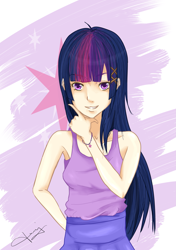 Size: 2097x2974 | Tagged: safe, artist:jenyeongi, twilight sparkle, human, armpits, clothes, female, humanized, skirt, solo, tanktop