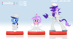 Size: 4649x2506 | Tagged: safe, artist:earth_pony_colds, derpibooru import, oc, oc:cherry bloom, oc:colds, oc:pigment, pony, amiibo, concept art, original art, parody, super mario odyssey