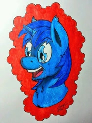 Size: 612x816 | Tagged: safe, artist:lucas_gaxiola, oc, oc only, pony, unicorn, bust, horn, open mouth, signature, solo, traditional art, unicorn oc