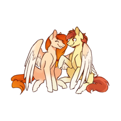 Size: 818x818 | Tagged: safe, artist:flaming-trash-can, oc, oc only, oc:amity point, oc:render point, pegasus, pony, brother and sister, commission, female, hug, male, siblings, simple background, sitting, white background, wings