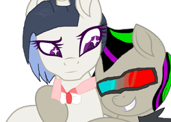 Size: 1156x826 | Tagged: safe, artist:eeveegirl324, artist:teepew, oc, oc only, oc:nuance harmoney, oc:sawtooth vibe, earth pony, pony, unicorn, baee used, bowtie, ear piercing, earring, female, glasses, hug, icey-verse, jewelry, magical lesbian spawn, mare, offspring, parent:octavia melody, parent:vinyl scratch, parents:scratchtavia, piercing, siblings, simple background, sisters, transparent background