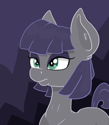 Size: 1696x1945 | Tagged: safe, artist:paskanaakka, derpibooru exclusive, derpibooru import, maud pie, earth pony, pony, abstract background, alternate hairstyle, ear fluff, eyeshadow, female, makeup, mare, solo