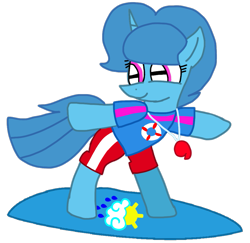 Size: 1029x1001 | Tagged: safe, artist:徐詩珮, spring rain, pony, unicorn, series:springshadowdrops diary, series:springshadowdrops life jacket days, cute, lifeguard, lifeguard spring rain, simple background, spring rain's lifeguard whistle, springbetes, surfing, transparent background, whistle