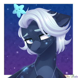 Size: 3000x3000 | Tagged: safe, artist:nika-rain, derpibooru import, oc, pegasus, pony, bust, commission, night, portrait, solo, stars