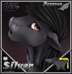 Size: 1249x1281 | Tagged: safe, artist:flareheartmz, oc, oc:silver, pegasus, pony, bust, cutie mark, portrait, solo, text