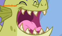 Size: 682x394 | Tagged: safe, derpibooru import, screencap, sludge (g4), dragon, father knows beast, bad teeth, nickelodeon, solo