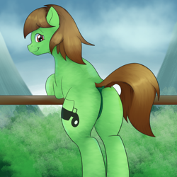 Size: 626x626 | Tagged: safe, artist:undermrph, derpibooru import, oc, oc only, oc:chrisgotjar, earth pony, pony, dock, featureless crotch, looking at you, male, plot, smiling, solo, stallion