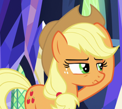 Size: 732x656 | Tagged: safe, screencap, applejack, earth pony, pony, the last laugh, cropped, female, freckles, mare, solo