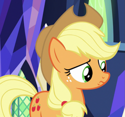 Size: 705x664 | Tagged: safe, screencap, applejack, earth pony, pony, the last laugh, cropped, female, freckles, mare, solo