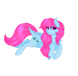 Size: 1024x991 | Tagged: safe, artist:kimyowolf, derpibooru import, oc, oc:strawberry pie, pegasus, pony, female, mare, prone, simple background, solo, transparent background