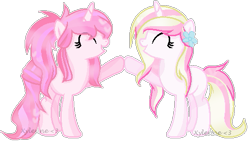 Size: 523x296 | Tagged: safe, artist:xylenneisnotamazing, derpibooru import, oc, oc only, oc:cherry blossom, oc:light aurora, pony, base used, female, mare, simple background, transparent background