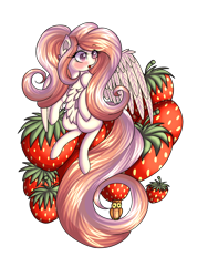 Size: 774x1032 | Tagged: safe, artist:blumydia, oc, oc:owlythia, pegasus, pony, female, food, mare, simple background, solo, strawberry, transparent background