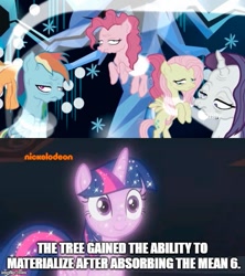 Size: 500x562 | Tagged: safe, derpibooru import, edit, edited screencap, screencap, mean applejack, mean fluttershy, mean pinkie pie, mean rainbow dash, mean rarity, pony, the mean 6, what lies beneath, clone, dying, fan theory, female, mare, op might be on to something, sparkles, theory, tree of harmony, treelight sparkle, you ruined everything