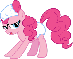 Size: 900x735 | Tagged: safe, pinkie pie, earth pony, pony, baby cakes, diaper, lidded eyes, sigh, simple background, solo, transparent background, white diapers