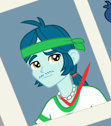 Size: 252x286 | Tagged: safe, derpibooru import, screencap, captain planet, better together, equestria girls, forgotten friendship, background human, check mark, cropped, male, photo, smiling, solo, yearbook photo