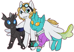 Size: 1000x702 | Tagged: safe, artist:starbeli, urtica, oc, oc:ghini, oc:willa, changedling, changeling, pegasus, pony, changeling and changedling, clothes, cute, female, male, sweater