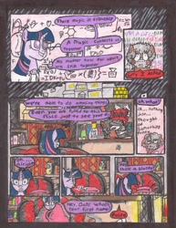 Size: 2504x3236 | Tagged: safe, artist:oatmeal155, twilight sparkle, unicorn twilight, oc, oc:cinnamon oats, pony, unicorn, comic:oat.meal, comic, ever emerald manor, traditional art