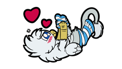 Size: 2194x1234 | Tagged: safe, artist:ashtoneer, oc, oc only, oc:der, griffon, blushing, clothes, heart, simple background, socks, solo, striped socks