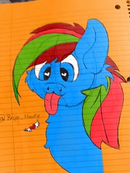 Size: 720x960 | Tagged: artist needed, safe, oc, oc only, oc:bryce hoodie, pony, cheek fluff, heart eyes, lined paper, solo, tongue out, traditional art, wingding eyes