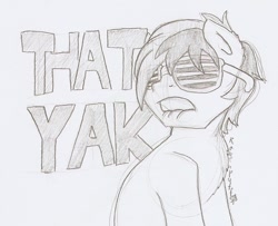 Size: 844x685 | Tagged: safe, artist:ravenpuff, sandbar, earth pony, pony, dat butt, implied yonabar, lip bite, meme, monochrome, shutter shades, solo, traditional art