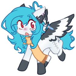 Size: 1024x1026 | Tagged: safe, artist:shiromidorii, oc, oc:beatz, pegasus, pony, chibi, clothes, female, mare, scarf, simple background, solo, transparent background