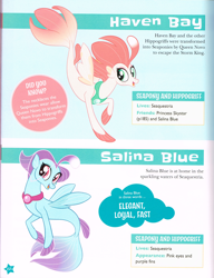 Size: 2112x2748 | Tagged: safe, derpibooru import, seapony (g4), my little pony: the movie, duo, female, haven bay, implied princess skystar, implied queen novo, implied storm king, mare, merchandise, my little pony: character guide, official, salina blue, scan, scanned