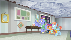 Size: 1280x720 | Tagged: safe, derpibooru import, screencap, bow hothoof, scootaloo, windy whistles, pony, parental glideance, camera, cloud, picture